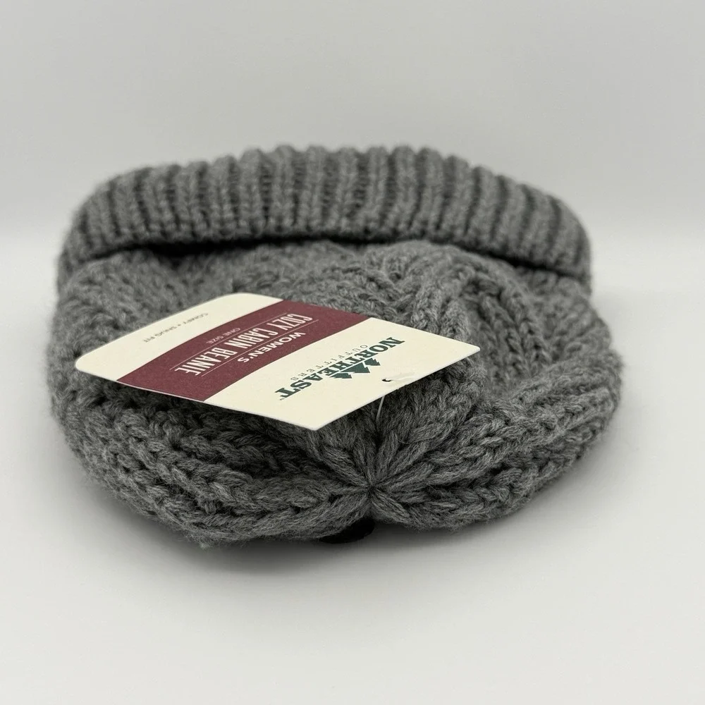 Northeast Outfitters Cozy Cabin Beanie Women's Grey Fleece Lined Knit Winter Hat